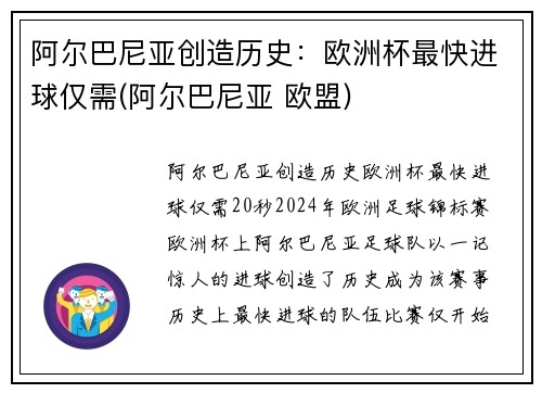 阿尔巴尼亚创造历史：欧洲杯最快进球仅需(阿尔巴尼亚 欧盟)