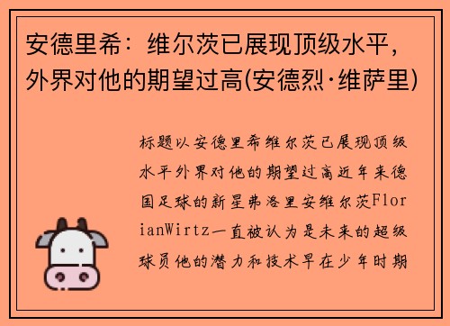 安德里希：维尔茨已展现顶级水平，外界对他的期望过高(安德烈·维萨里)