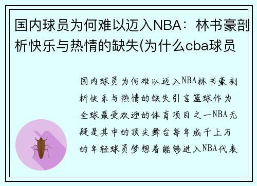 国内球员为何难以迈入NBA：林书豪剖析快乐与热情的缺失(为什么cba球员针对林书豪)