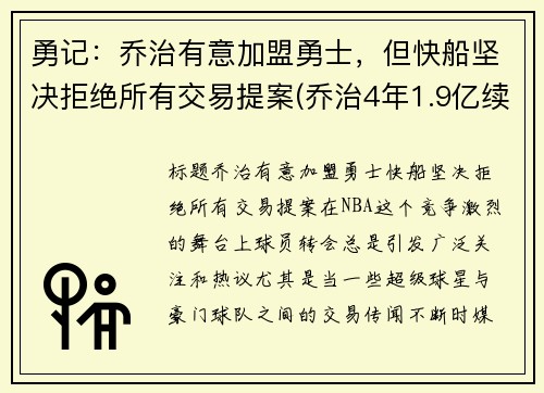 勇记：乔治有意加盟勇士，但快船坚决拒绝所有交易提案(乔治4年1.9亿续约快船)