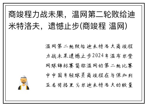商竣程力战未果，温网第二轮败给迪米特洛夫，遗憾止步(商竣程 温网)