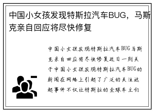 中国小女孩发现特斯拉汽车BUG，马斯克亲自回应将尽快修复
