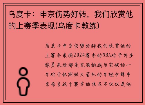 乌度卡：申京伤势好转，我们欣赏他的上赛季表现(乌度卡教练)