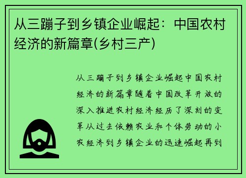 从三蹦子到乡镇企业崛起：中国农村经济的新篇章(乡村三产)