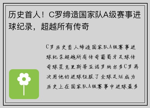 历史首人！C罗缔造国家队A级赛事进球纪录，超越所有传奇